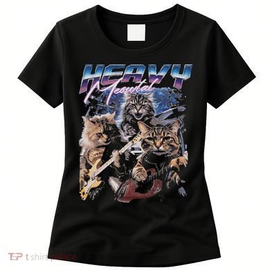 Heavy Meowtal Distressed Rock Cat Playing Guitar Music Bands Women's T-Shirt