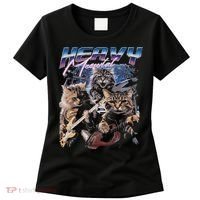 Heavy Meowtal Distressed Rock Cat Playing Guitar Music Bands Women's T-Shirt thumb 0