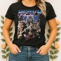 Heavy Meowtal Distressed Rock Cat Playing Guitar Music Bands Women's T-Shirt thumb 2