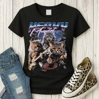 Heavy Meowtal Distressed Rock Cat Playing Guitar Music Bands Women's T-Shirt thumb 3