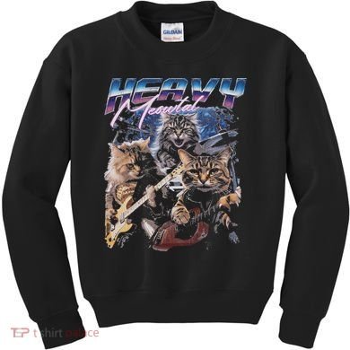 Heavy Meowtal Distressed Rock Cat Playing Guitar Music Bands Kids Sweatshirt