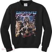 Heavy Meowtal Distressed Rock Cat Playing Guitar Music Bands Kids Sweatshirt thumb 0