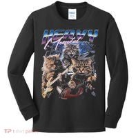Heavy Meowtal Distressed Rock Cat Playing Guitar Music Bands Kids Long Sleeve Shirt thumb 0