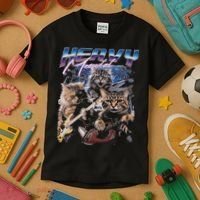 Heavy Meowtal Distressed Rock Cat Playing Guitar Music Bands Kids T-Shirt thumb 3
