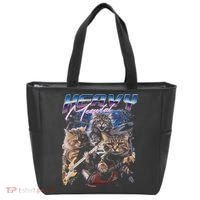 Heavy Meowtal Distressed Rock Cat Playing Guitar Music Bands Tote Bag thumb 0