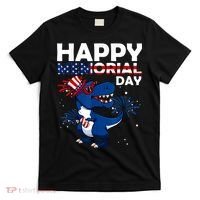 Happy Memorial Day 4th Of July Dinosaur American Flag T-Shirt thumb 0
