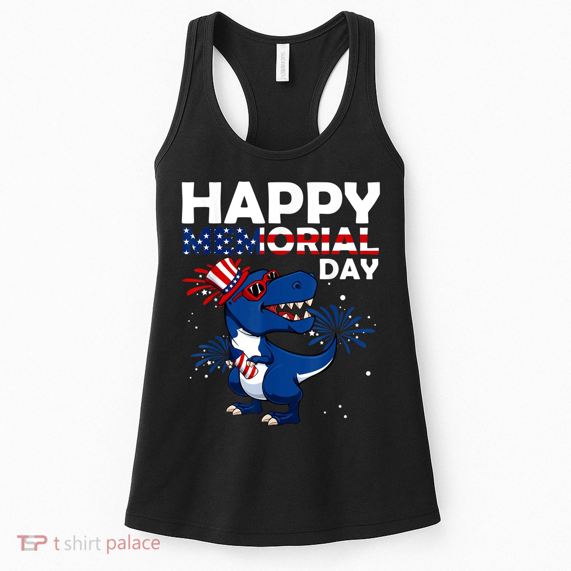 Happy Memorial Day 4th Of July Dinosaur American Flag Women's Tank Top