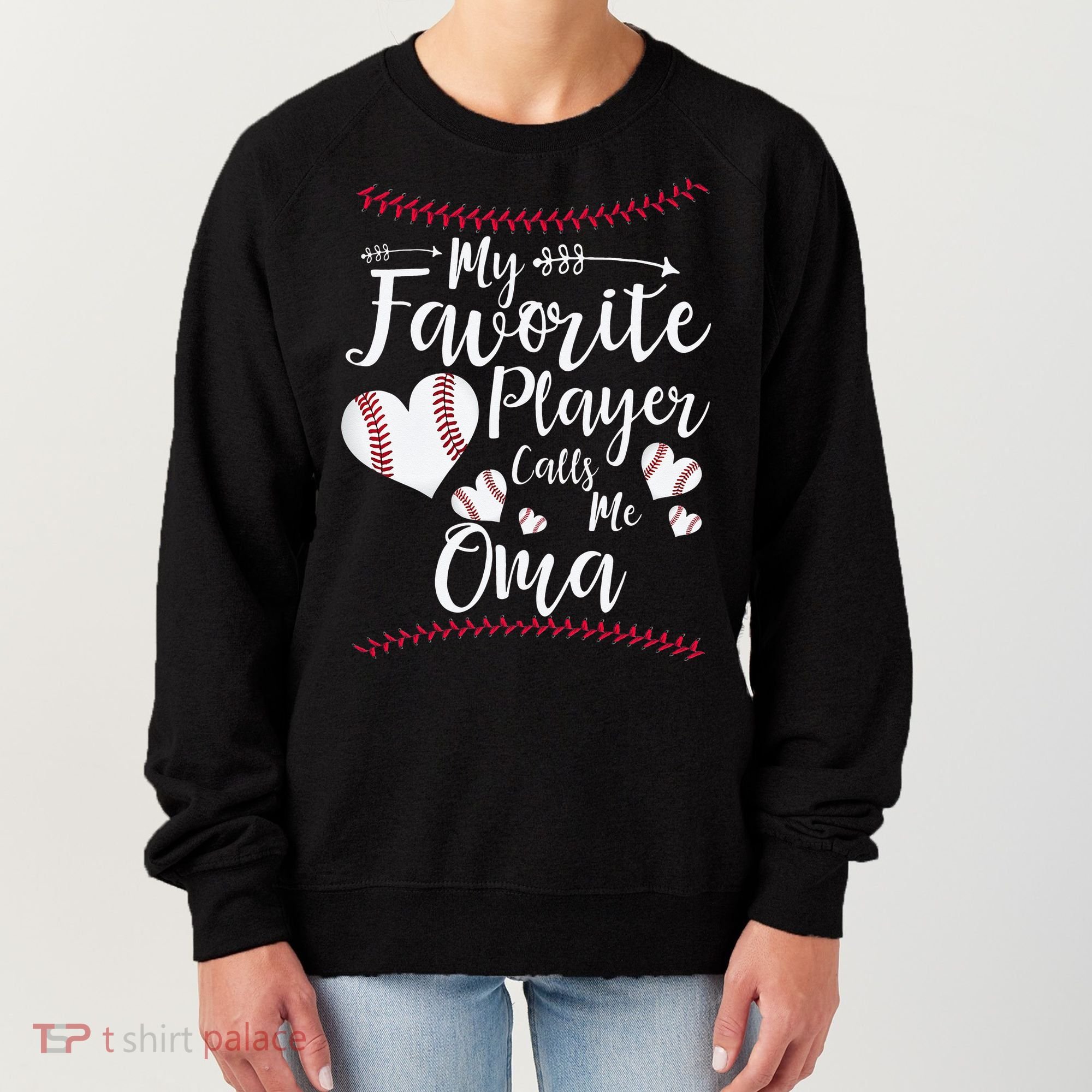 Heart My Favorite Player Calls Me Oma Baseball Women's Sweatshirt