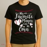 Heart My Favorite Player Calls Me Oma Baseball T-Shirt thumb 3