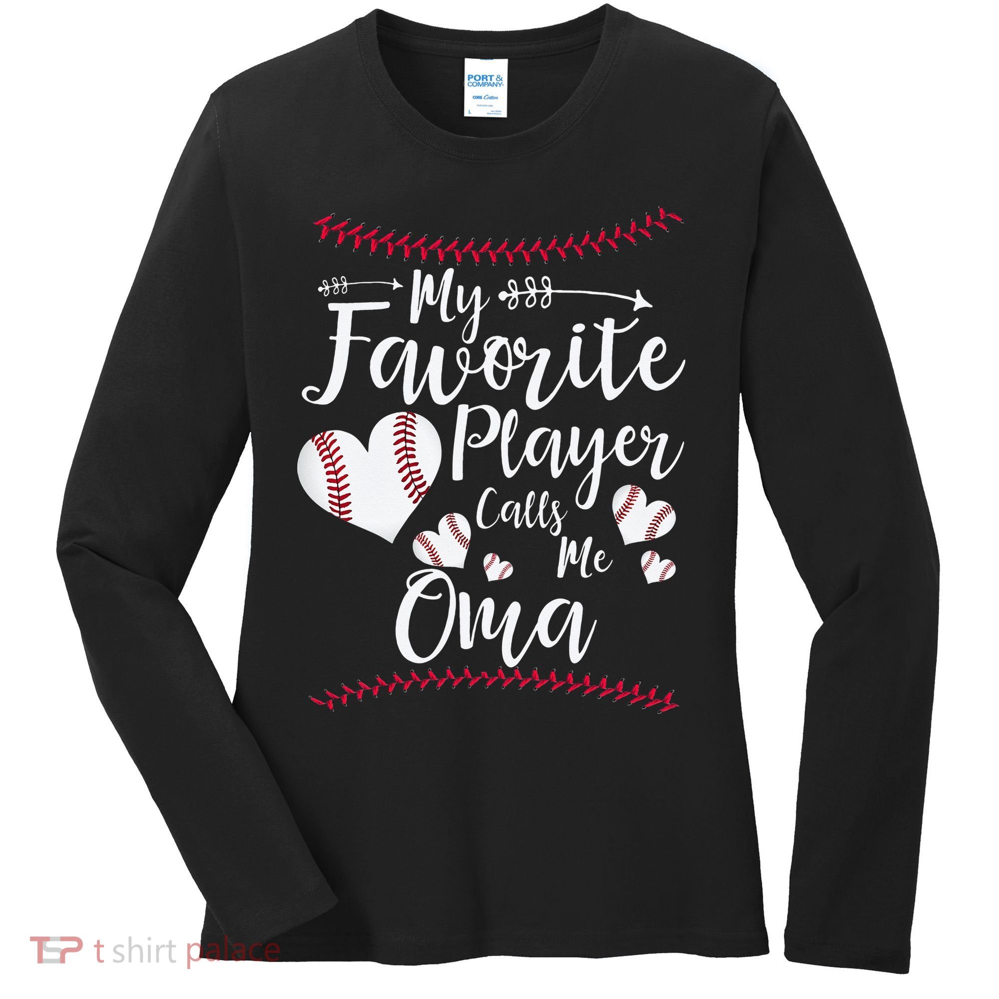 Heart My Favorite Player Calls Me Oma Baseball Women's Long Sleeve Shirt