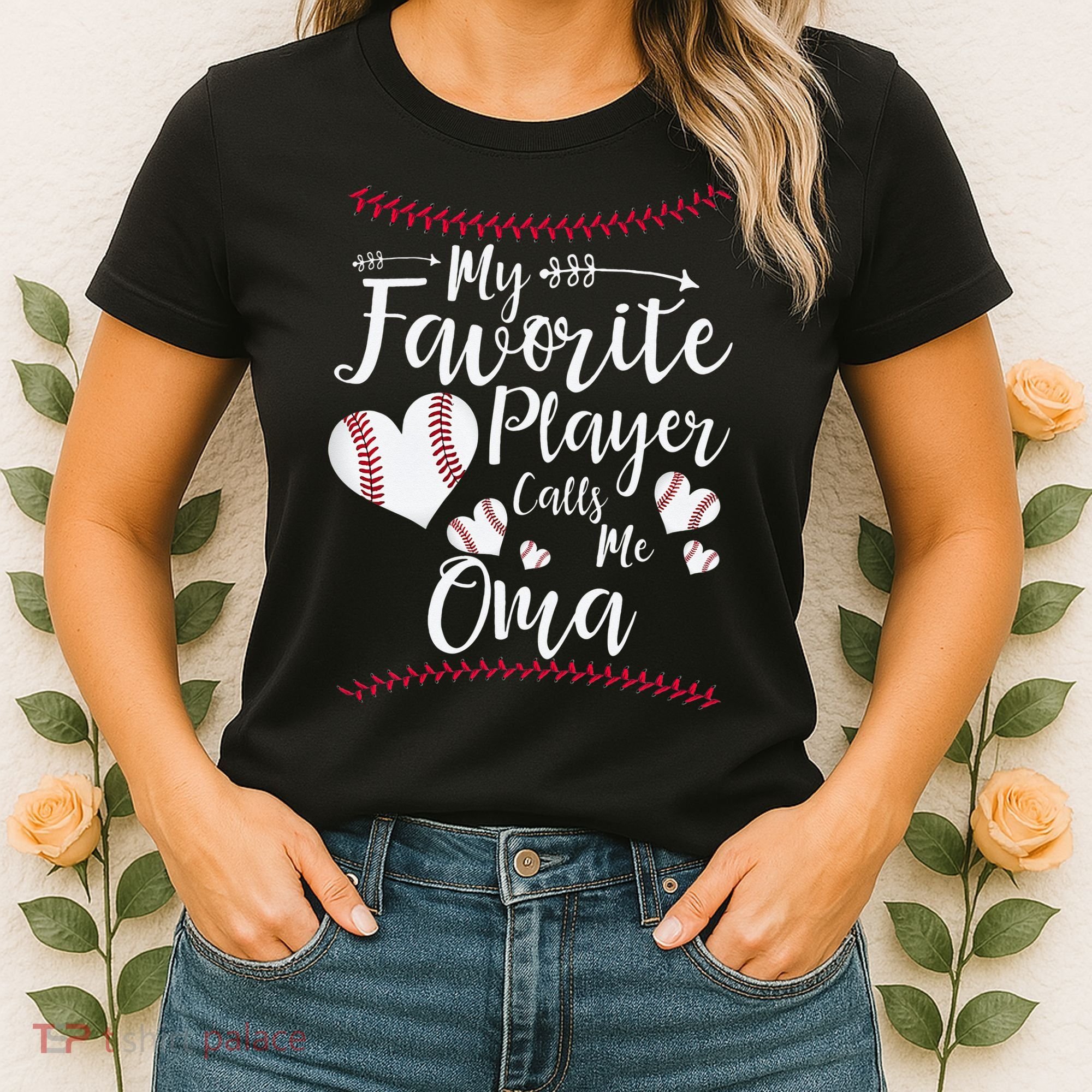 Heart My Favorite Player Calls Me Oma Baseball Women's T-Shirt