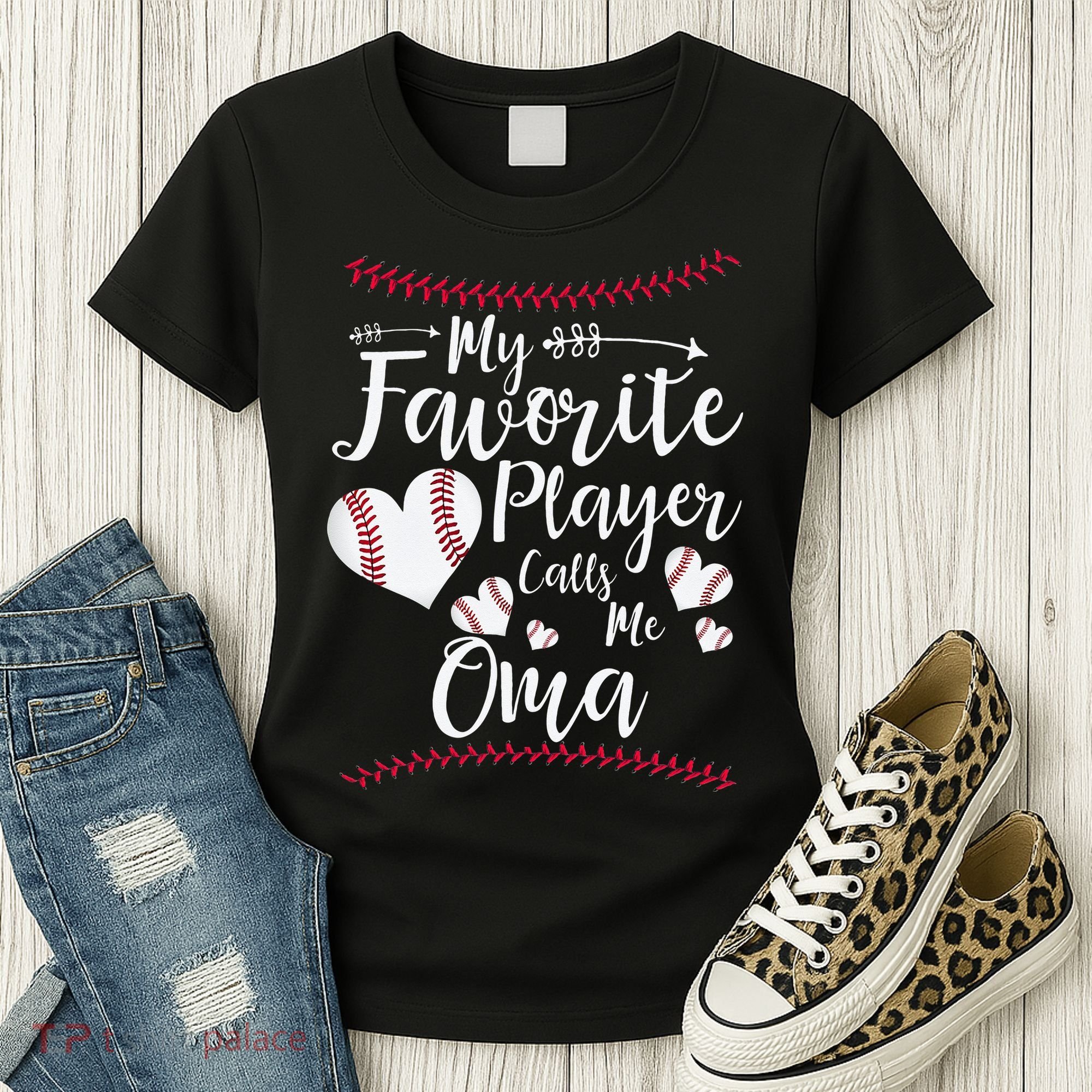 Heart My Favorite Player Calls Me Oma Baseball Women's T-Shirt