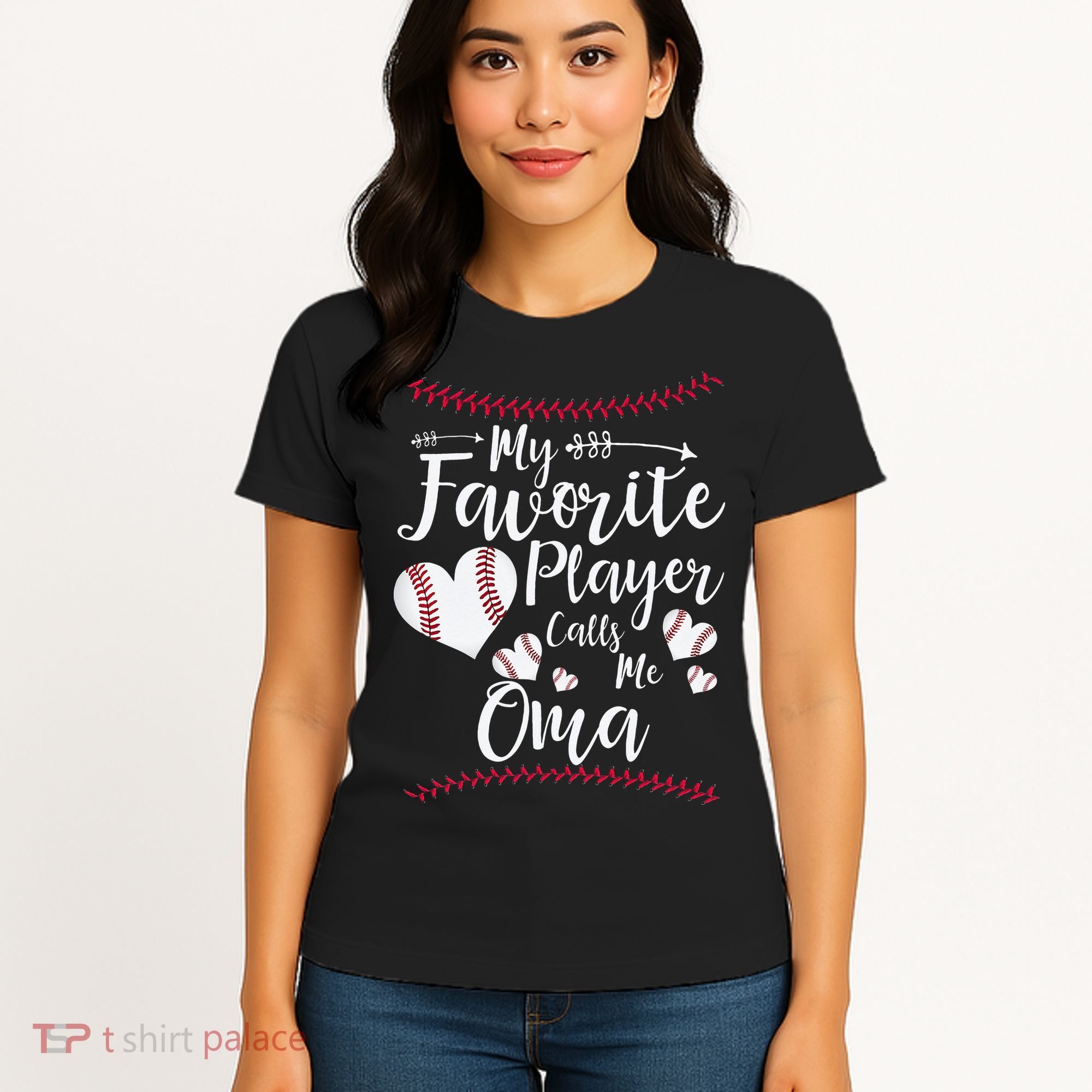 Heart My Favorite Player Calls Me Oma Baseball Women's T-Shirt