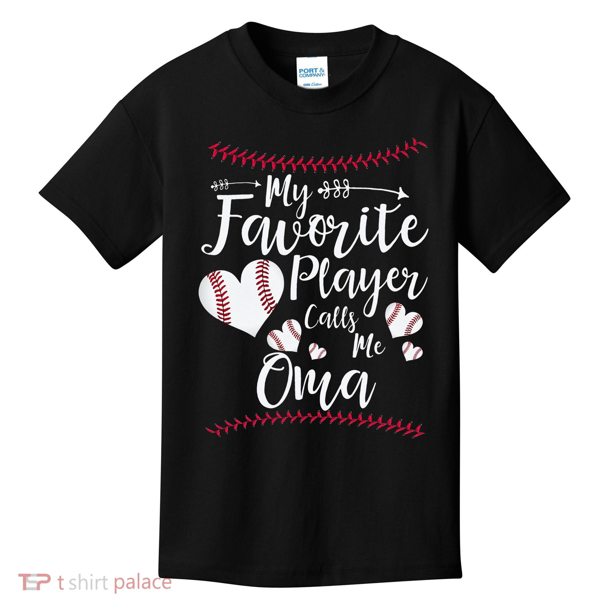Heart My Favorite Player Calls Me Oma Baseball Kids T-Shirt