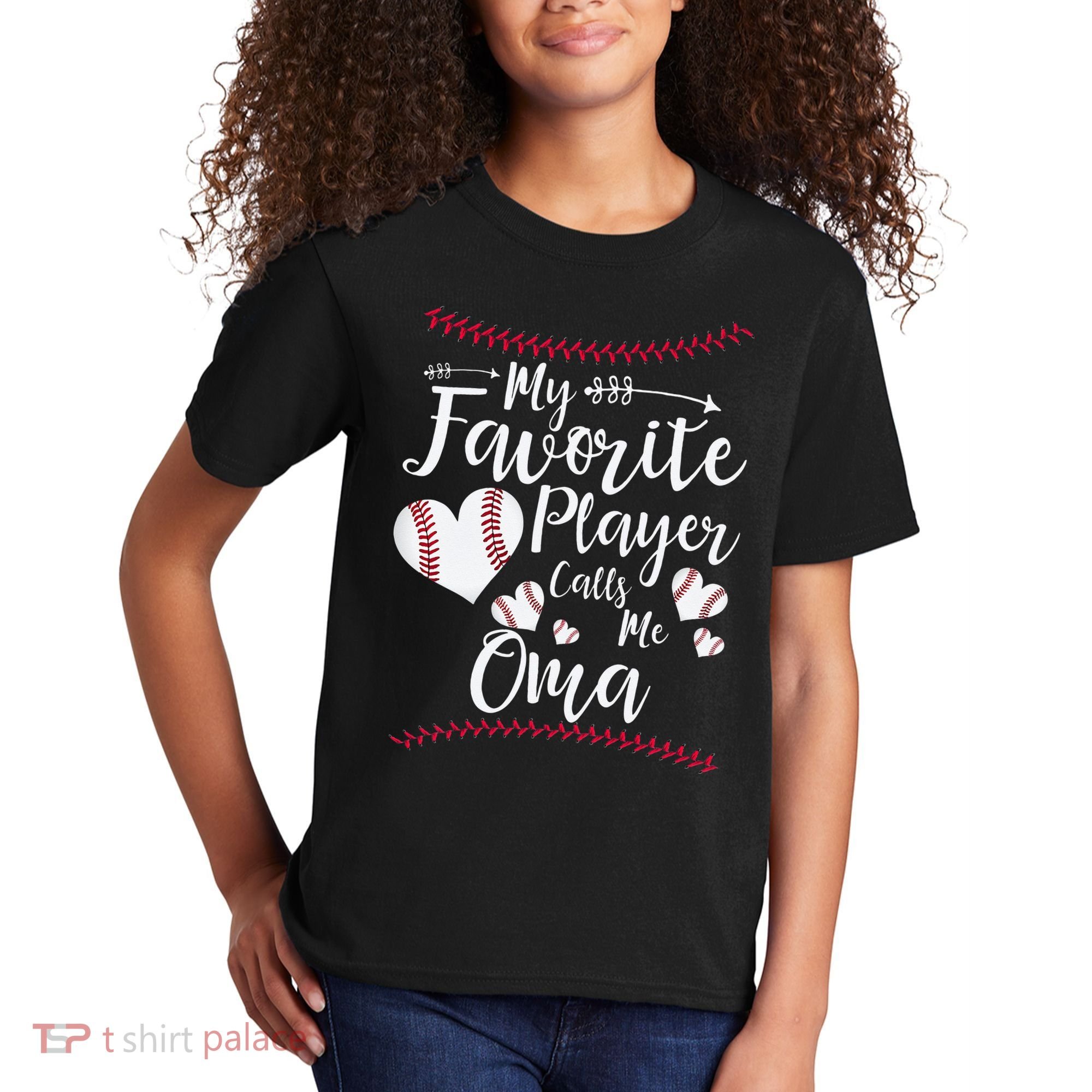 Heart My Favorite Player Calls Me Oma Baseball Kids T-Shirt