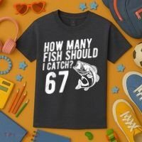 How Many Fish Should I Catch 67 6-7 Meme Funny Kids T-Shirt thumb 3
