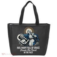 Hail Mary Full Of Grace Punch The Devil In The Face Catholic Tote Bag thumb 0