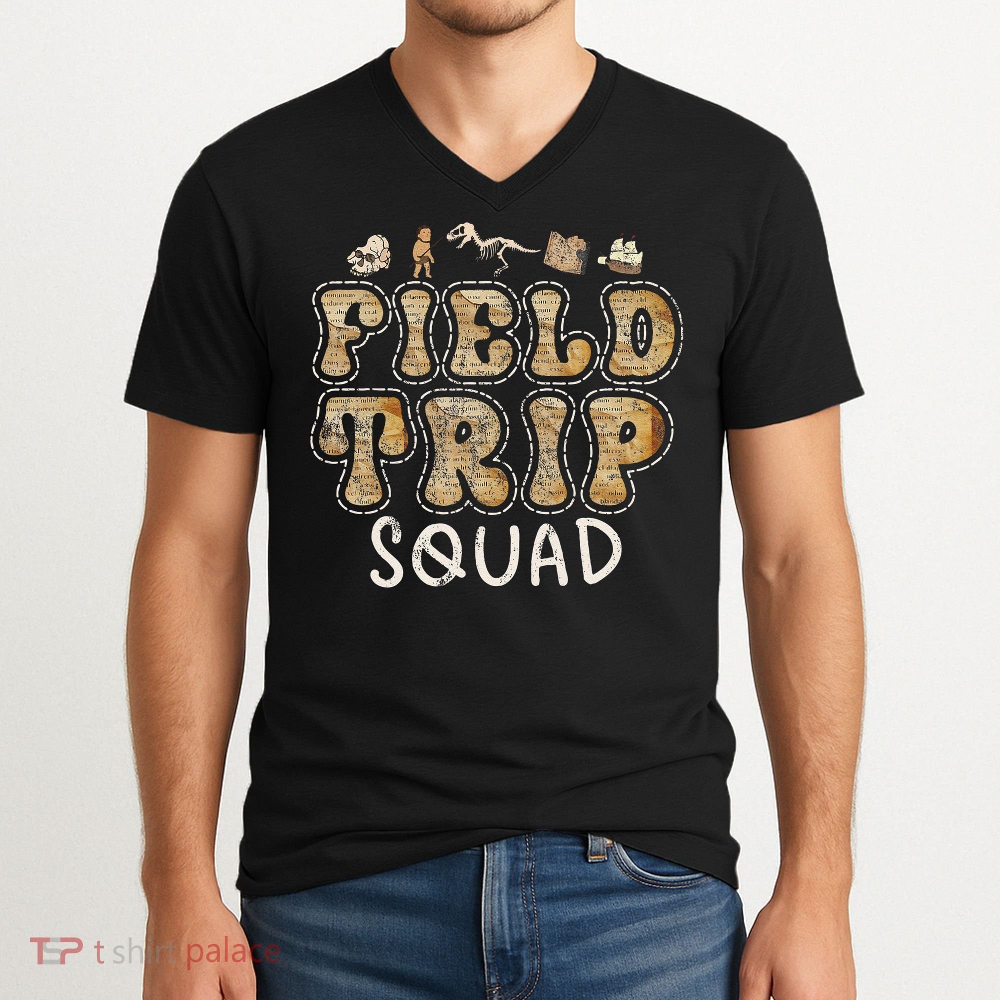 History Museum Field Trip Squad Crew Teacher Student V-Neck T-Shirt