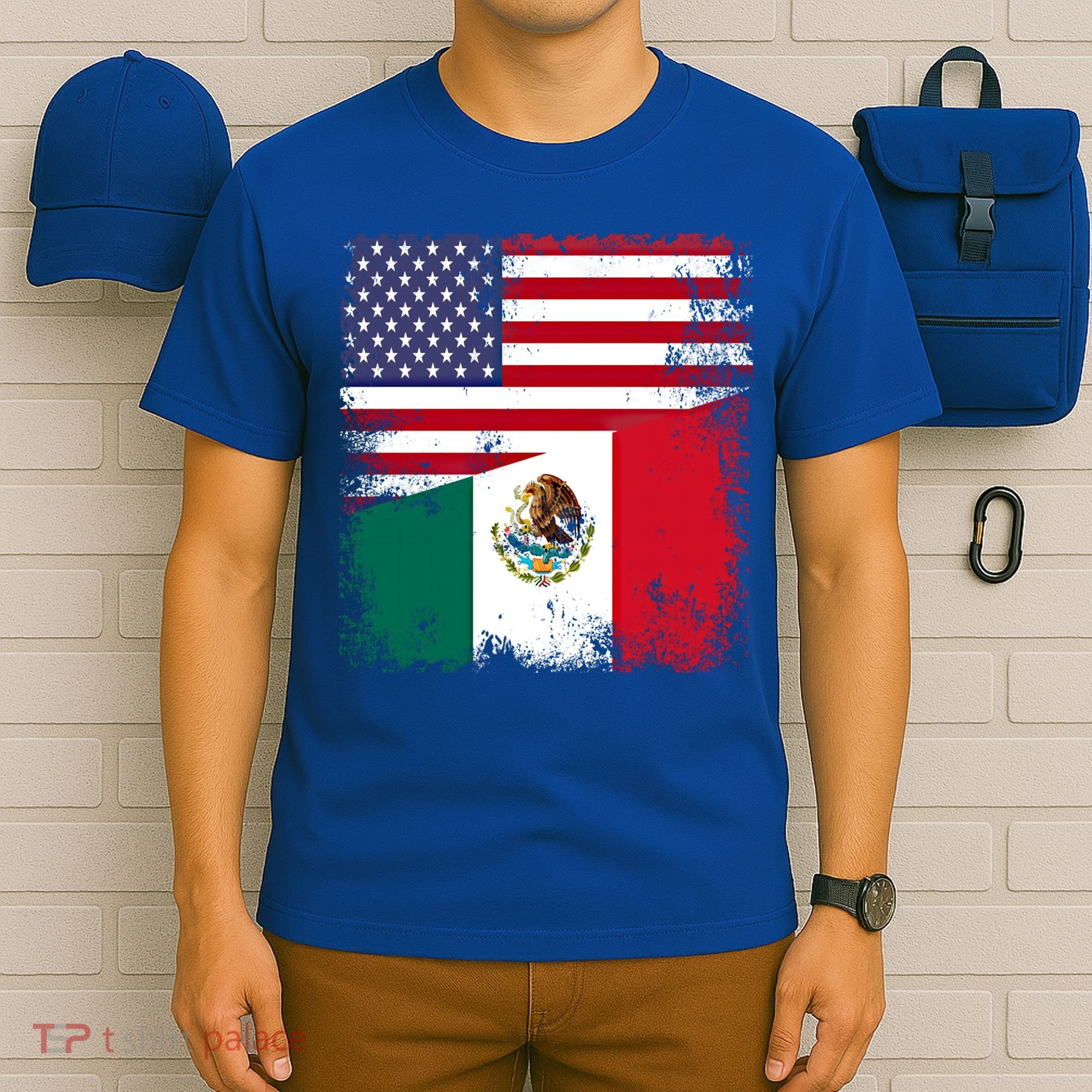 Half Mexican Flag Vintage Mexico Usa Gift T-Shirt