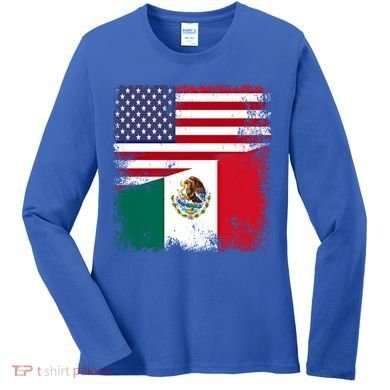 Half Mexican Flag Vintage Mexico Usa Gift Women's Long Sleeve Shirt