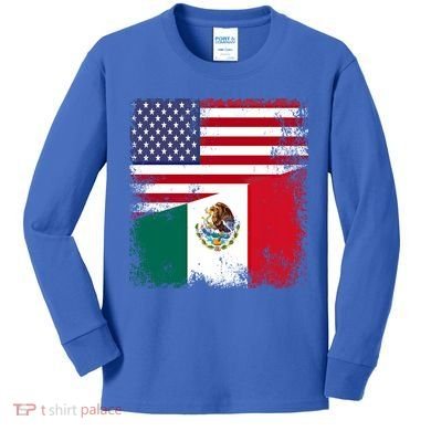 Half Mexican Flag Vintage Mexico Usa Gift Kids Long Sleeve Shirt