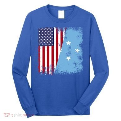 Half Micronesian Flag Vintage Micronesia Usa Gift Long Sleeve Shirt
