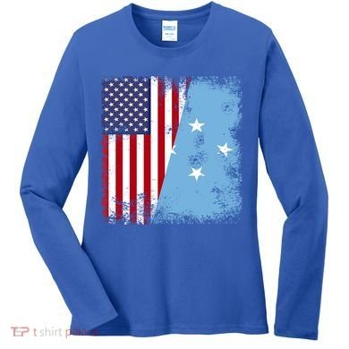 Half Micronesian Flag Vintage Micronesia Usa Gift Women's Long Sleeve Shirt