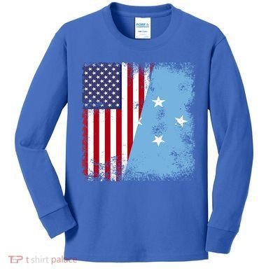 Half Micronesian Flag Vintage Micronesia Usa Gift Kids Long Sleeve Shirt