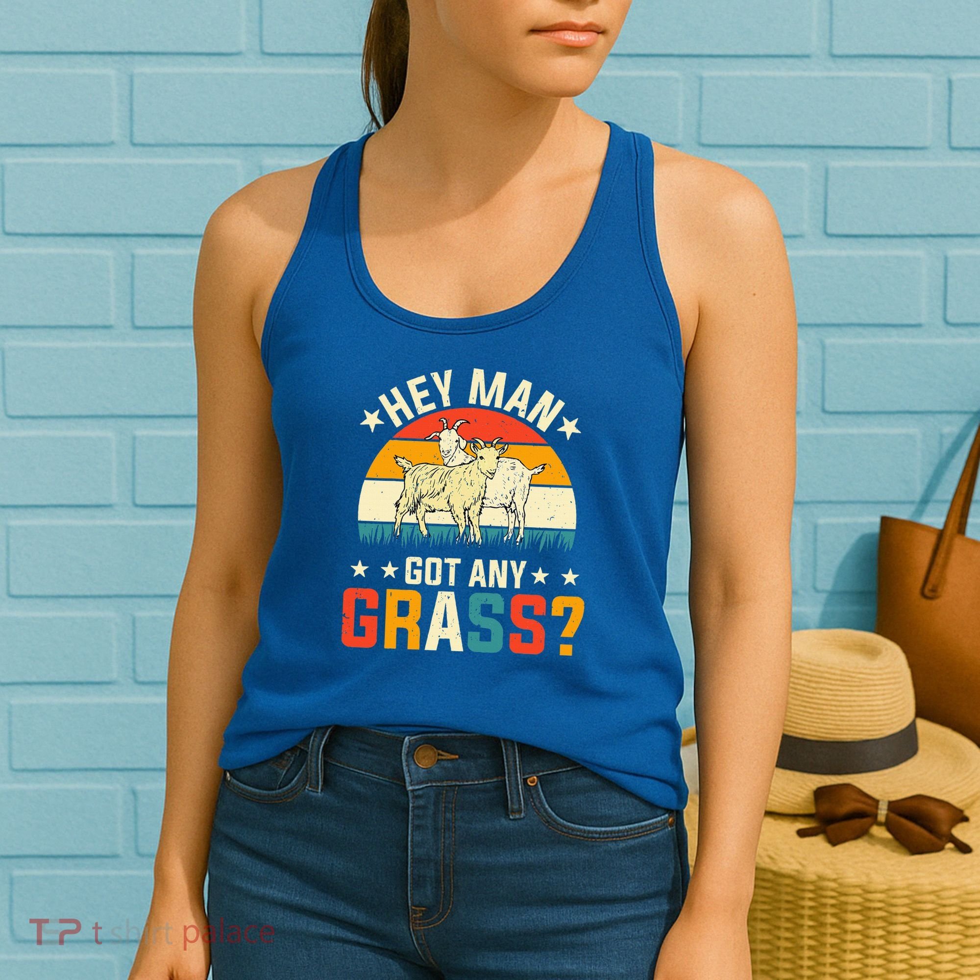 Hey Man Got Any Grass Farm Animal Pun Goat  Women's Tank Top
