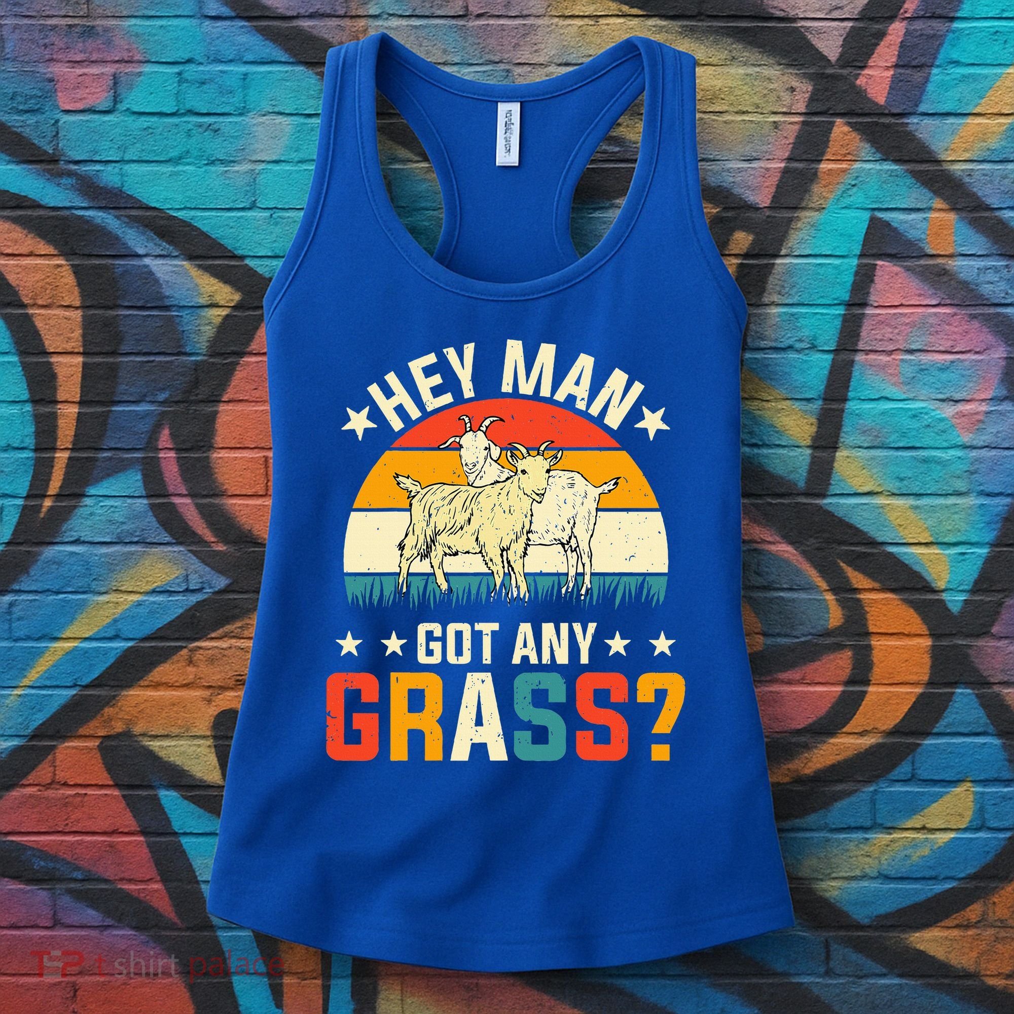 Hey Man Got Any Grass Farm Animal Pun Goat  Women's Tank Top