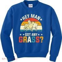 Hey Man Got Any Grass Farm Animal Pun Goat  Kids Sweatshirt thumb 0