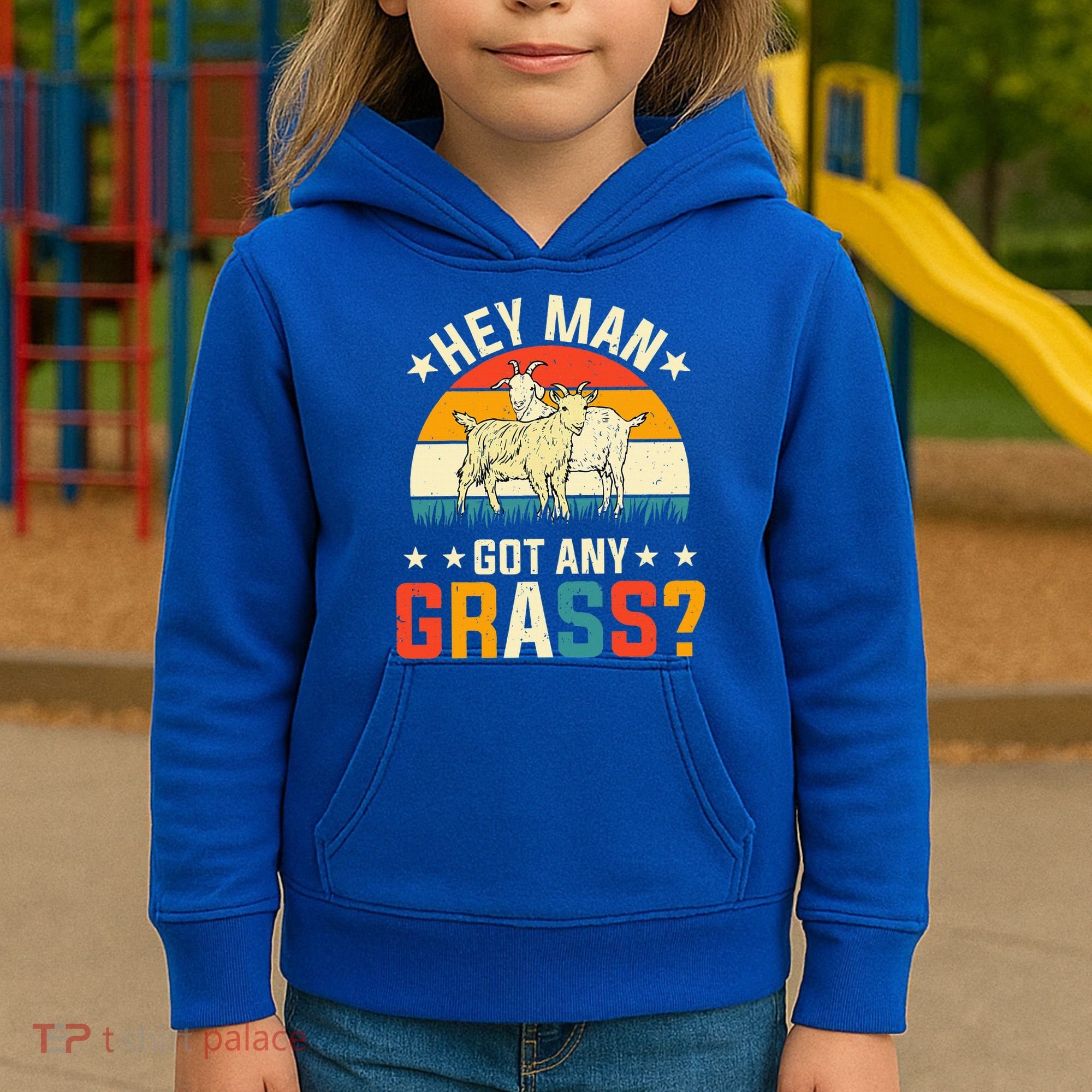 Hey Man Got Any Grass Farm Animal Pun Goat  Kids Hoodie