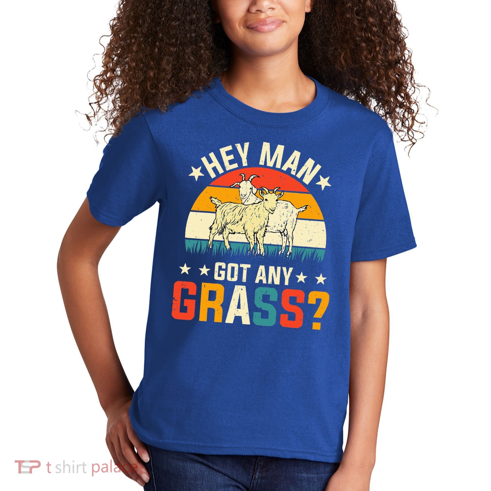 Hey Man Got Any Grass Farm Animal Pun Goat  Kids T-Shirt