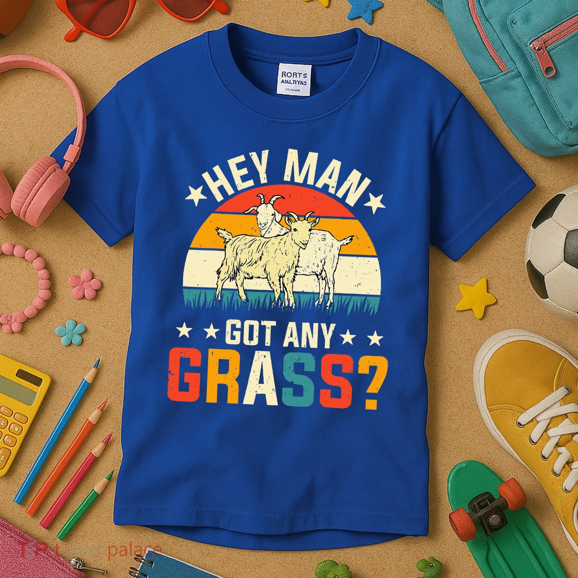 Hey Man Got Any Grass Farm Animal Pun Goat  Kids T-Shirt