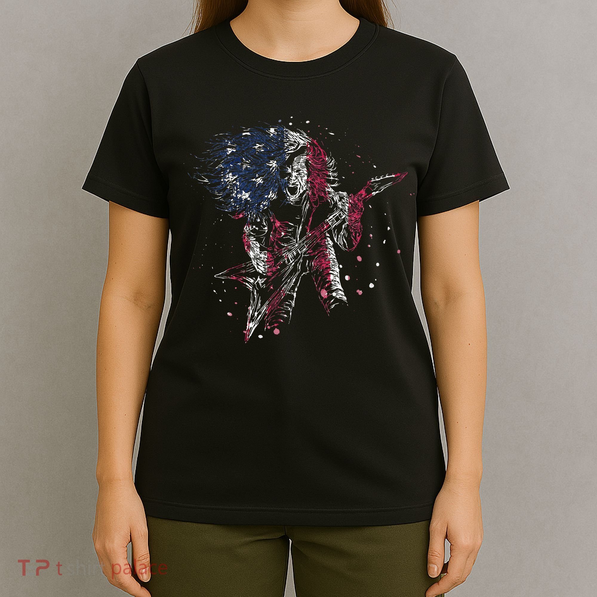 Heavy Metal Guitar Player Gifts American Flag T-Shirt