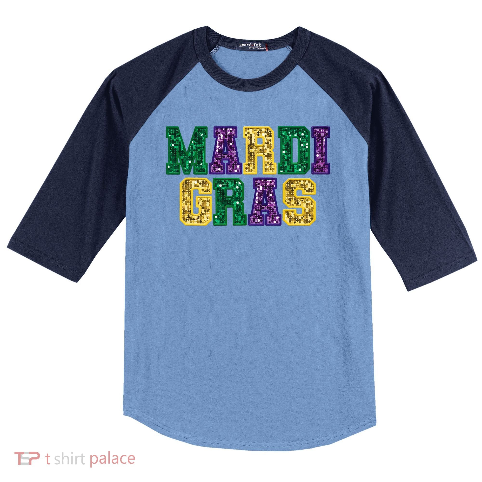 Happy Mardi Gras Carnival Fat Tuesday Fleur De Lis Raglan Baseball Sleeve Shirt