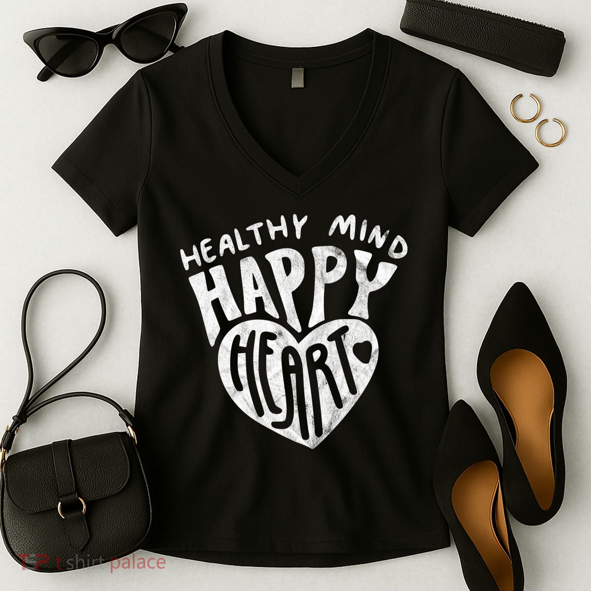 Healthy Mind Happy Heart Mental Health Women's V-Neck T-Shirt
