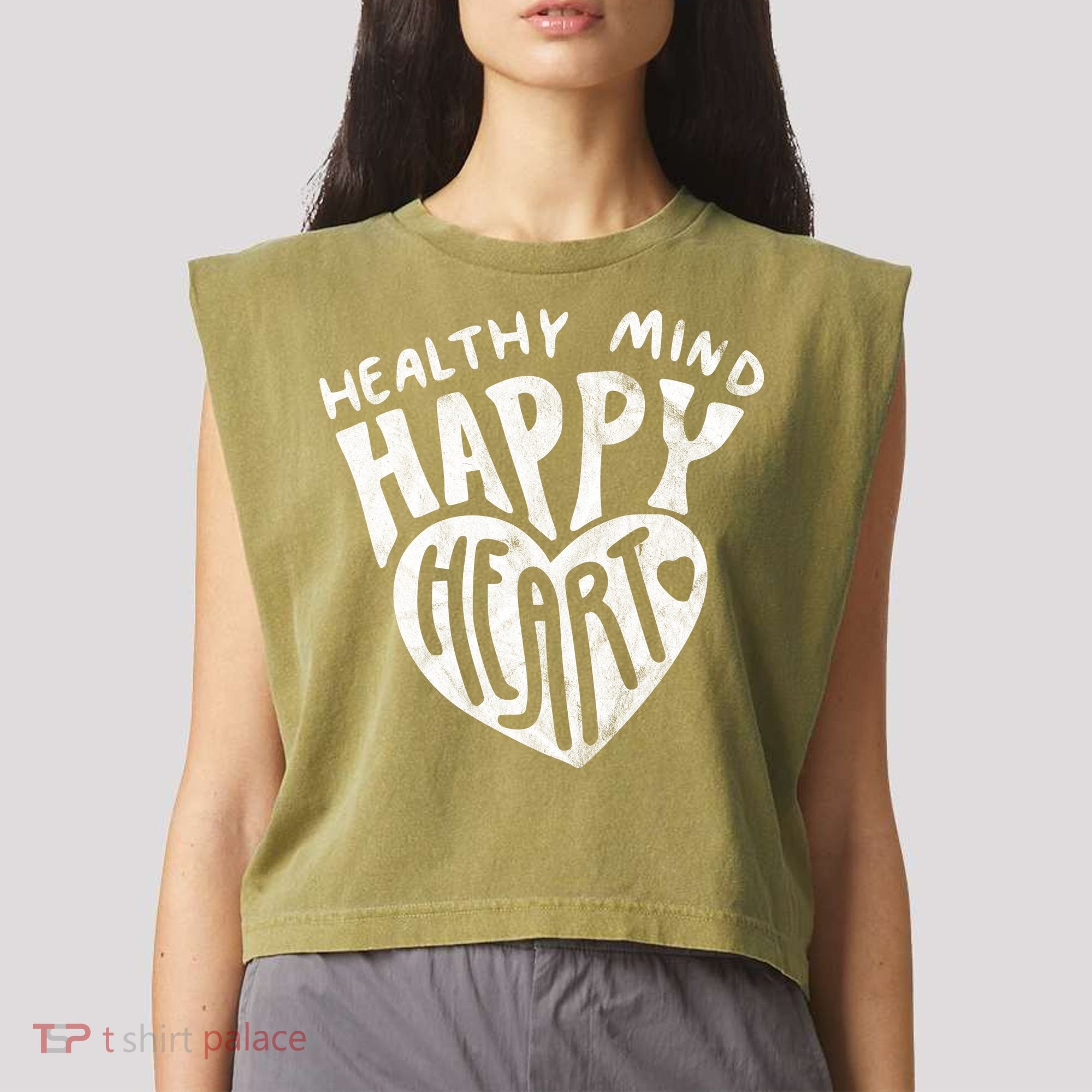 Healthy Mind Happy Heart Mental Health Garment-Dyed Women's Muscle Tee