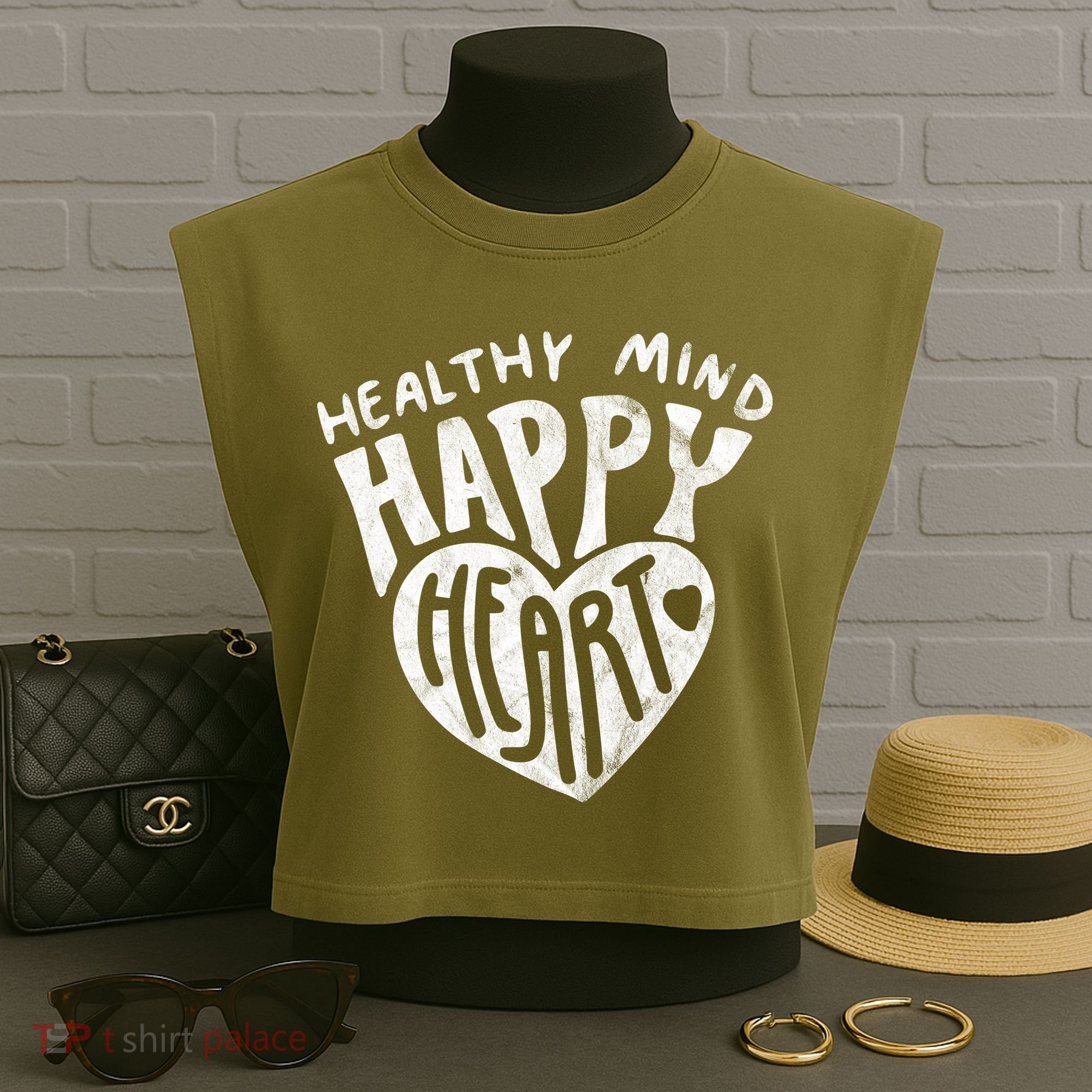 Healthy Mind Happy Heart Mental Health Garment-Dyed Women's Muscle Tee