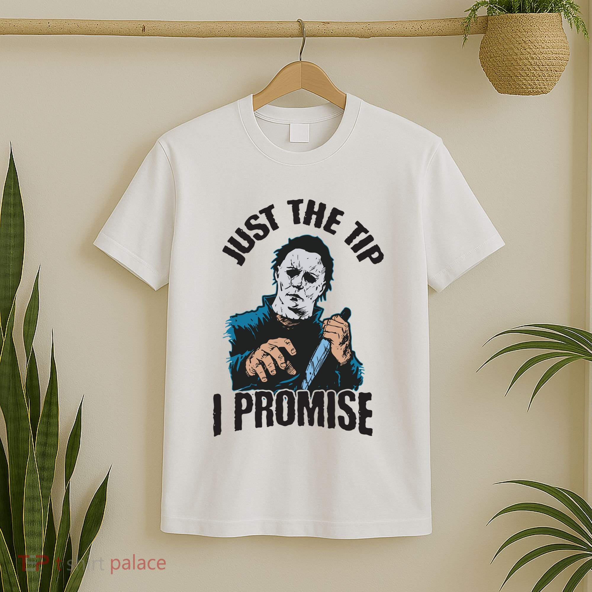 Horror Movie Halloween Just The Tip I Promise Knife Funny T-Shirt