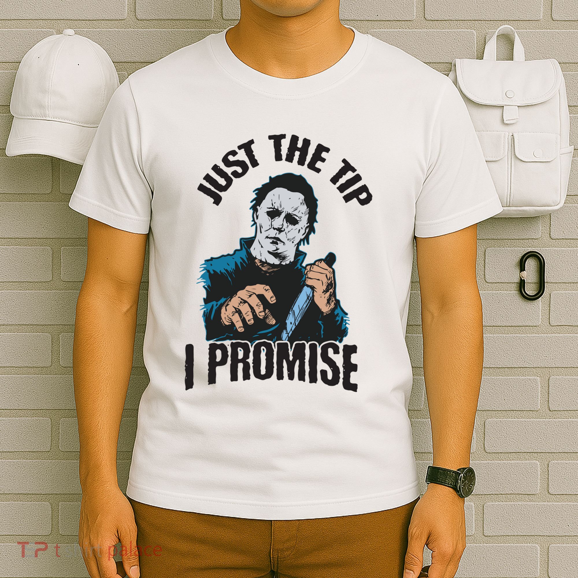 Horror Movie Halloween Just The Tip I Promise Knife Funny T-Shirt