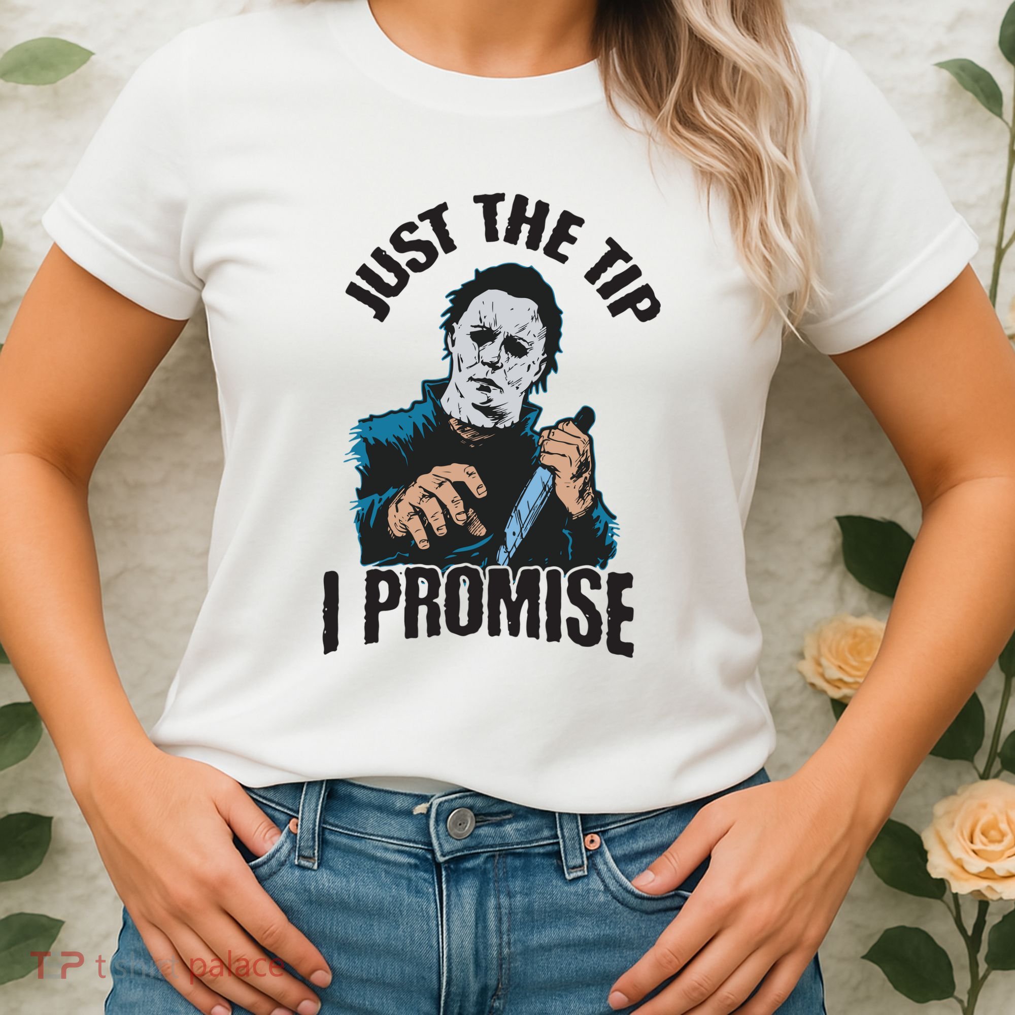 Horror Movie Halloween Just The Tip I Promise Knife Funny Women's T-Shirt