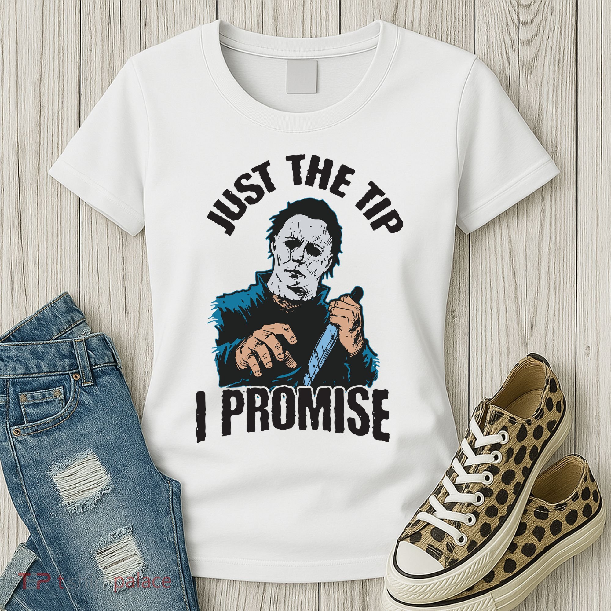 Horror Movie Halloween Just The Tip I Promise Knife Funny Women's T-Shirt