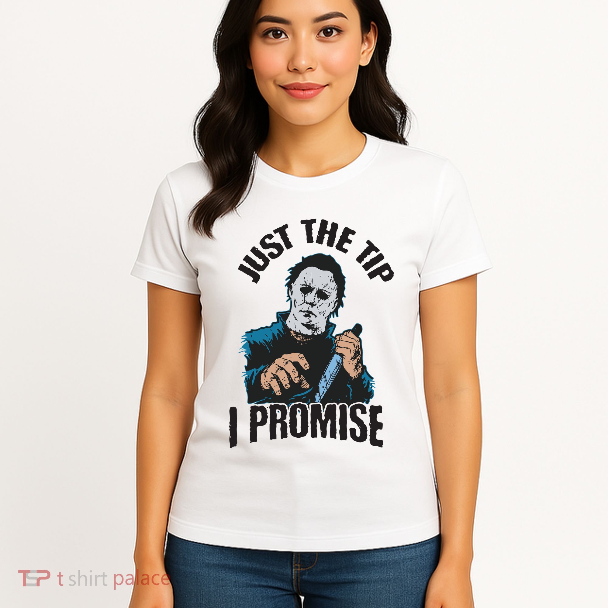 Horror Movie Halloween Just The Tip I Promise Knife Funny Women's T-Shirt