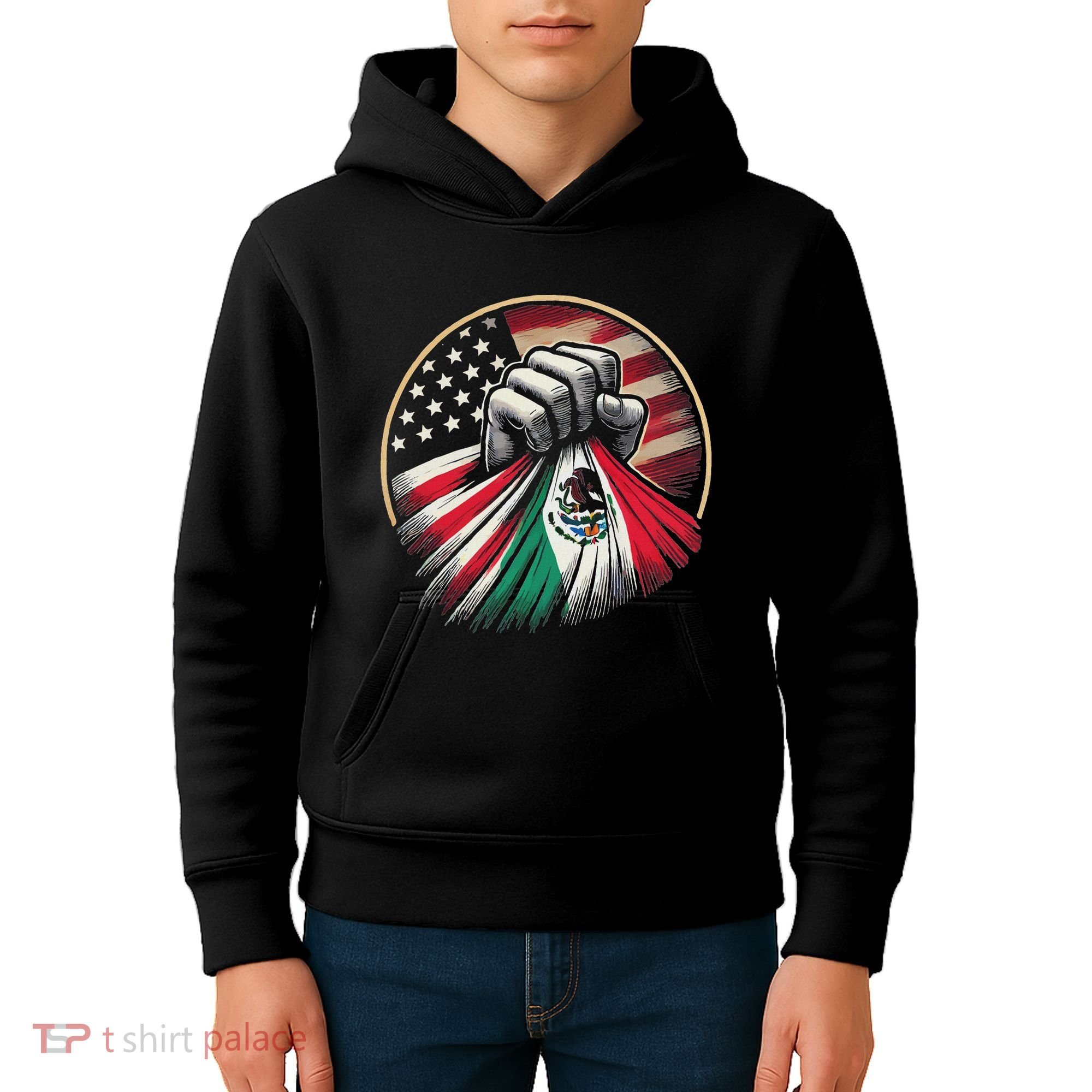 Half Mexican Half American Usa Flag Mexico America Kids Hoodie