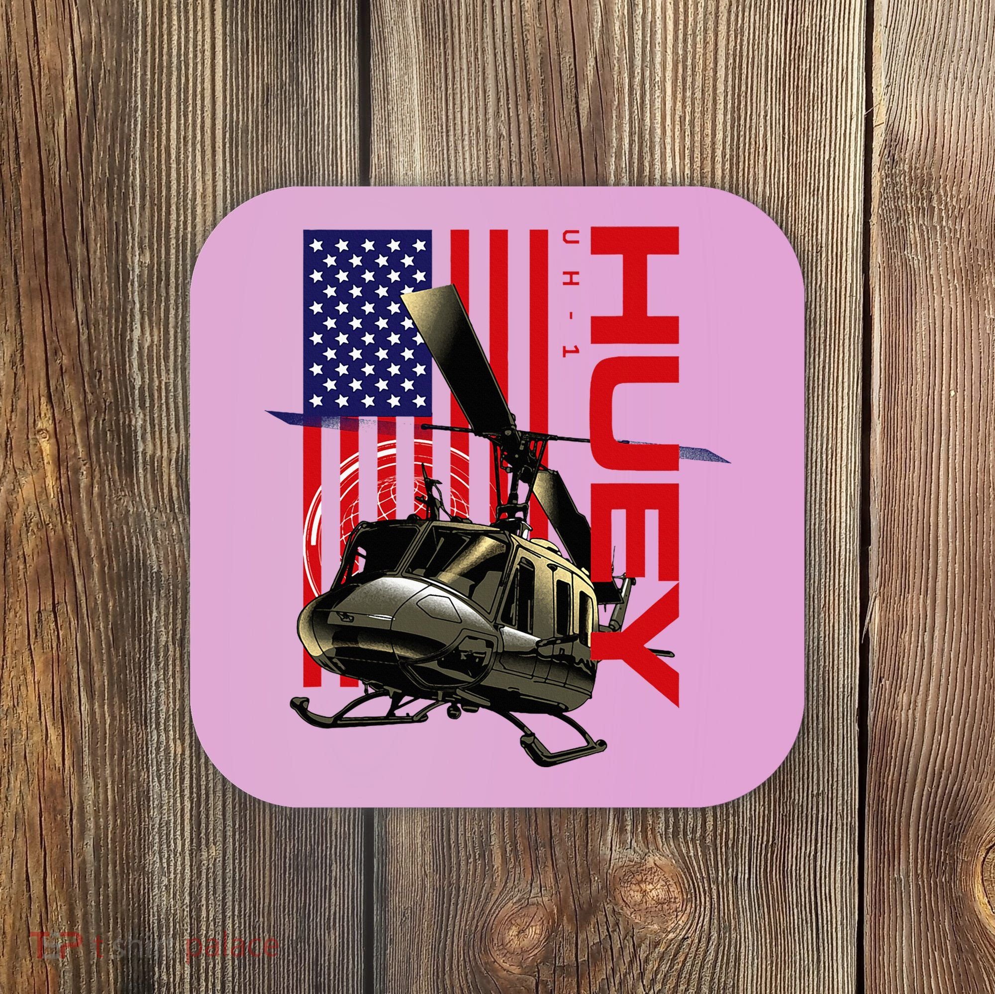 Huey Military Helicopter Airplane American Flag Coaster