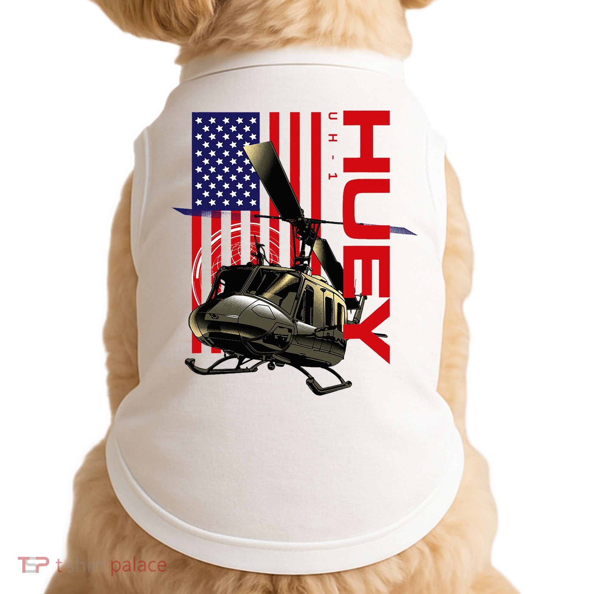 Huey Military Helicopter Airplane American Flag Doggie Tank
