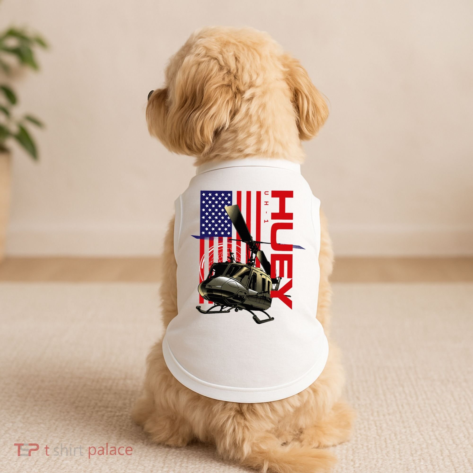 Huey Military Helicopter Airplane American Flag Doggie Tank