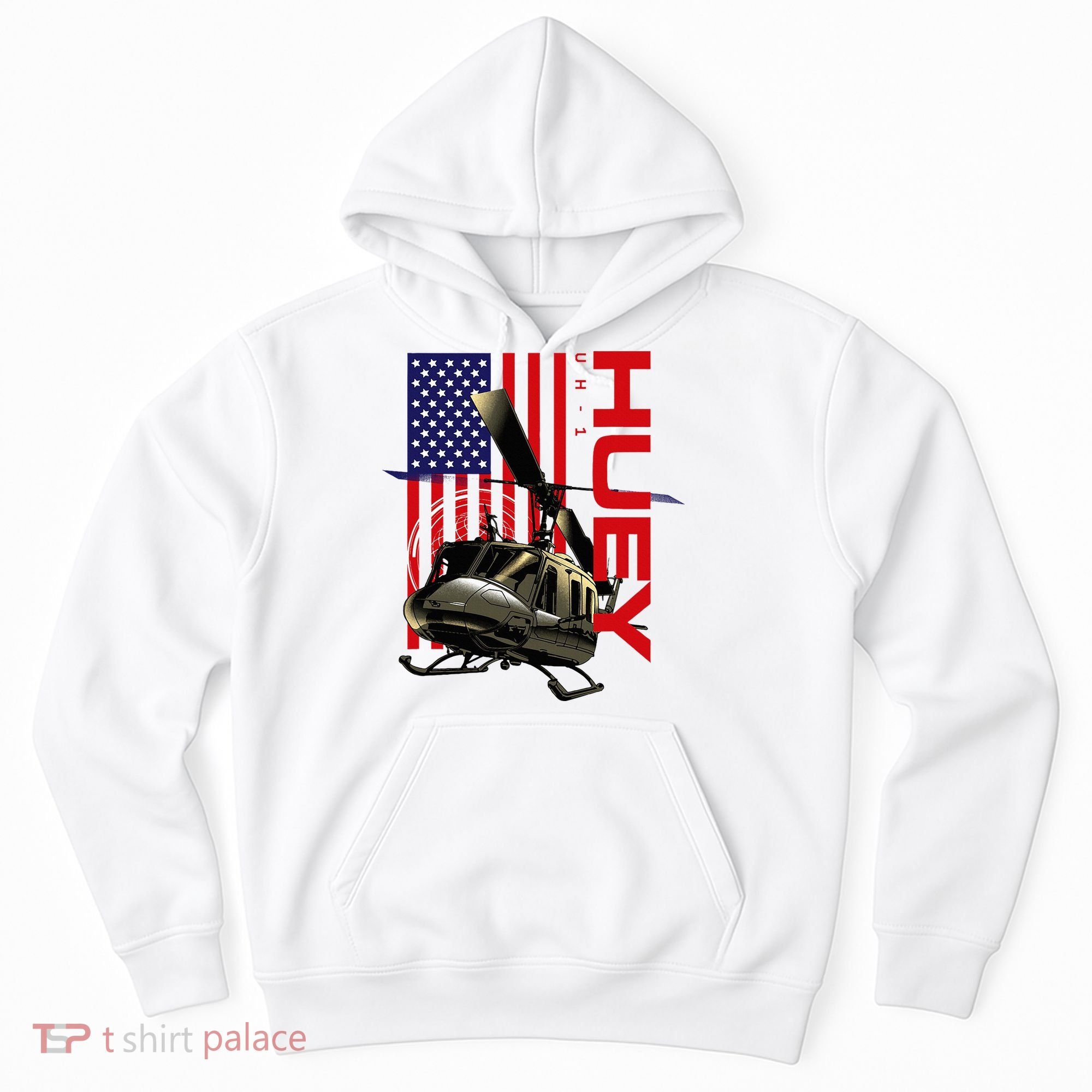 Huey Military Helicopter Airplane American Flag Hoodie