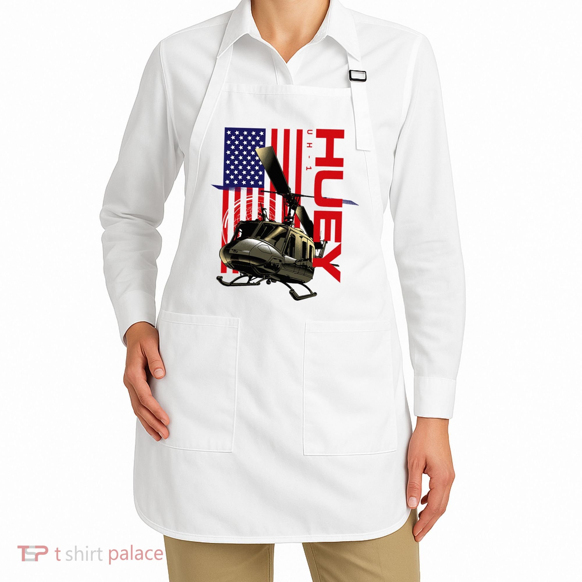 Huey Military Helicopter Airplane American Flag Apron